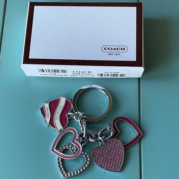 Coach Red, Pink, Silver Heart Purse Charm Keychain - Picture 1 of 2